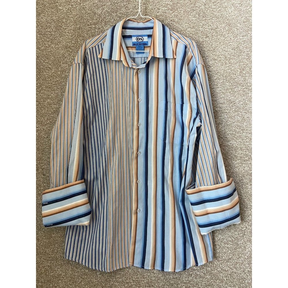Vintage Old Skool Thick Multicolored Stripe Long Sleeve Button Up Shirt XL